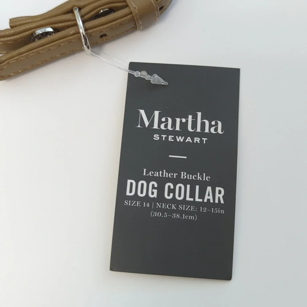 🌻 Martha Stewart Tan Faux Vegan Leather Buckle Dog Collar Size 14 (Small)